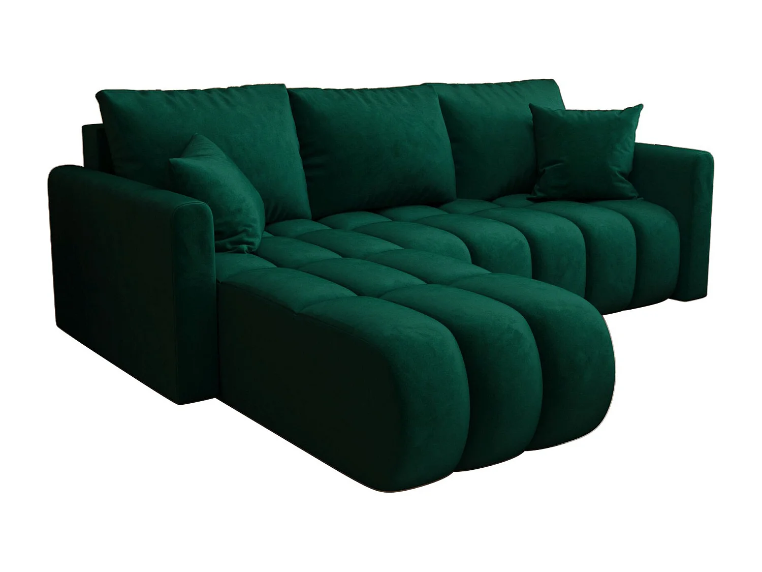 Canapé d'angle GARDA gauche vert velours Monolith 37 - fonction couchage, coffre à literie
