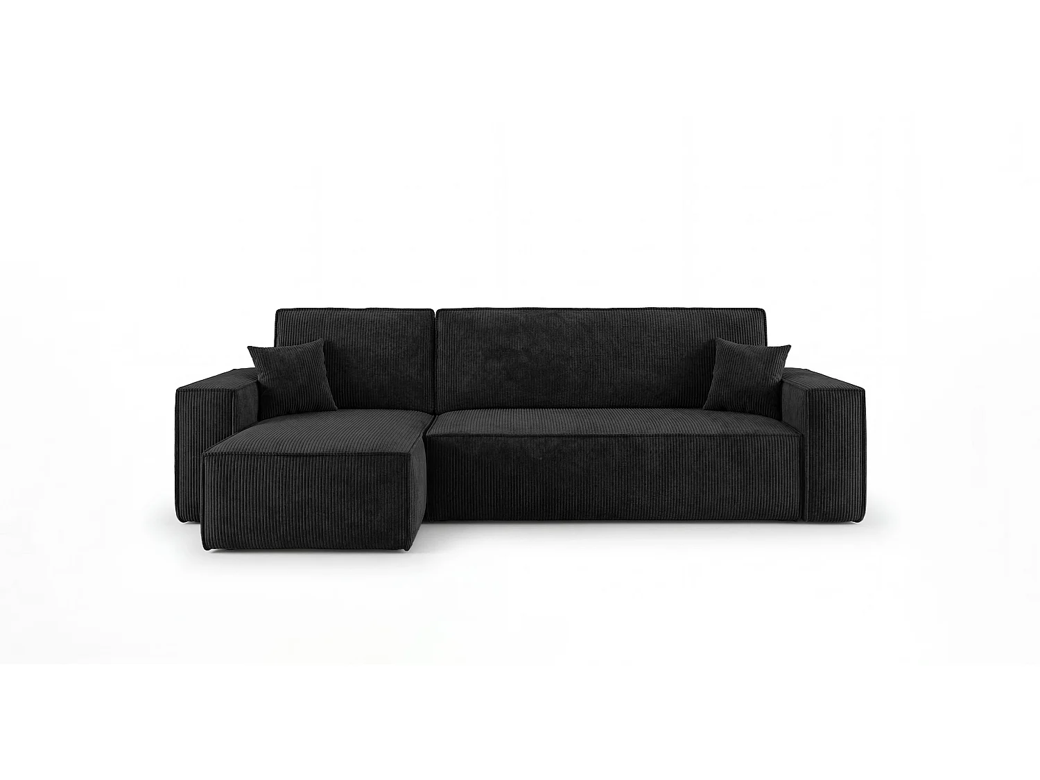 Canapé d'angle CALIFORNIA MINI gauche noir velours côtelé Poso 135 - fonction couchage, coffre à literie