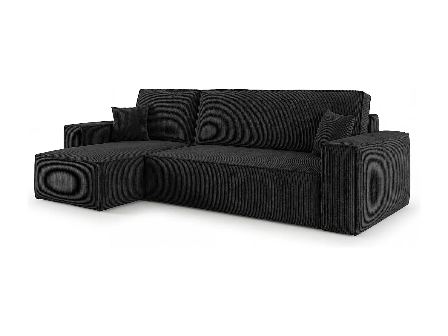 Canapé d'angle CALIFORNIA MINI gauche noir velours côtelé Poso 135 - fonction couchage, coffre à literie
