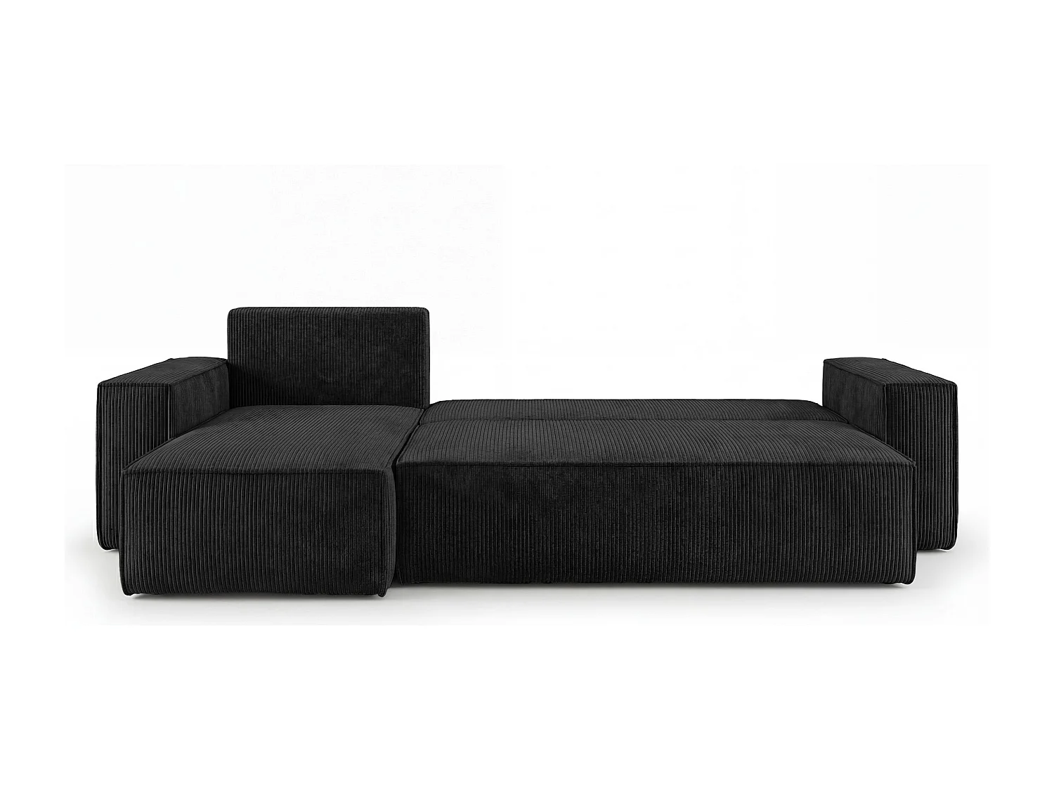 Canapé d'angle CALIFORNIA MINI gauche noir velours côtelé Poso 135 - fonction couchage, coffre à literie