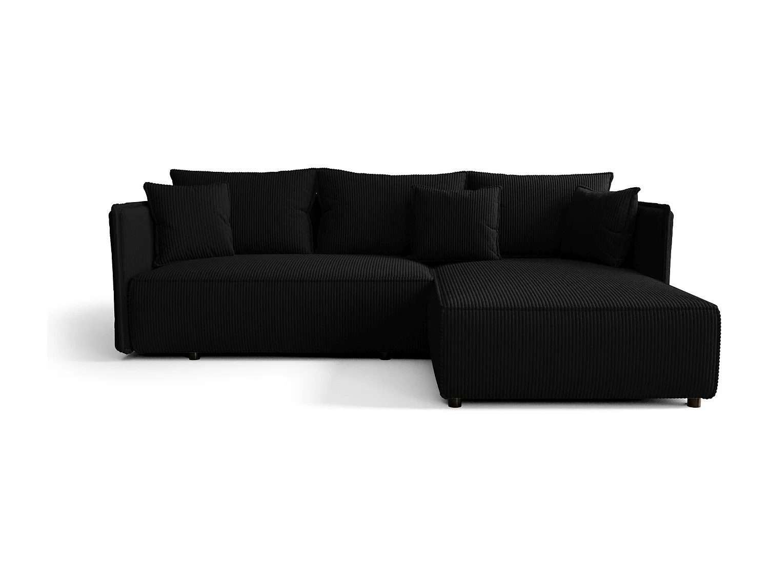 Canapé d'angle MILANO droit noir velours côtelé Poso 135 - fonction couchage, coffre à literie