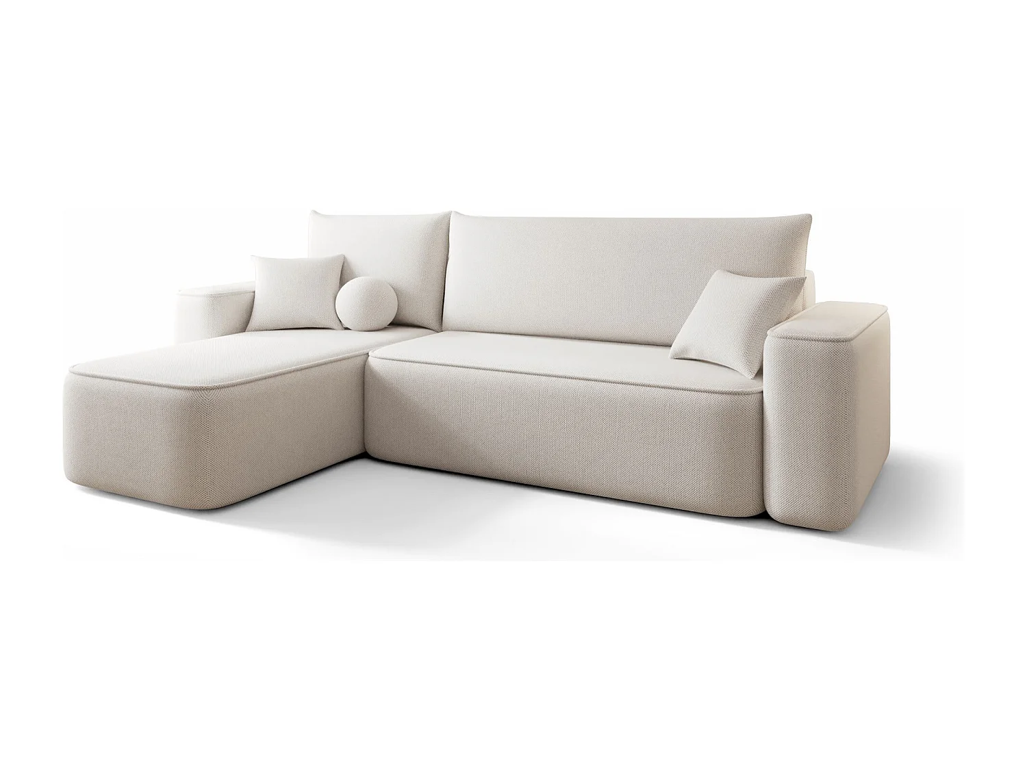 Canapé d'angle TEXAS gauche beige clair tricot Curio 2 - fonction couchage, coffre à literie