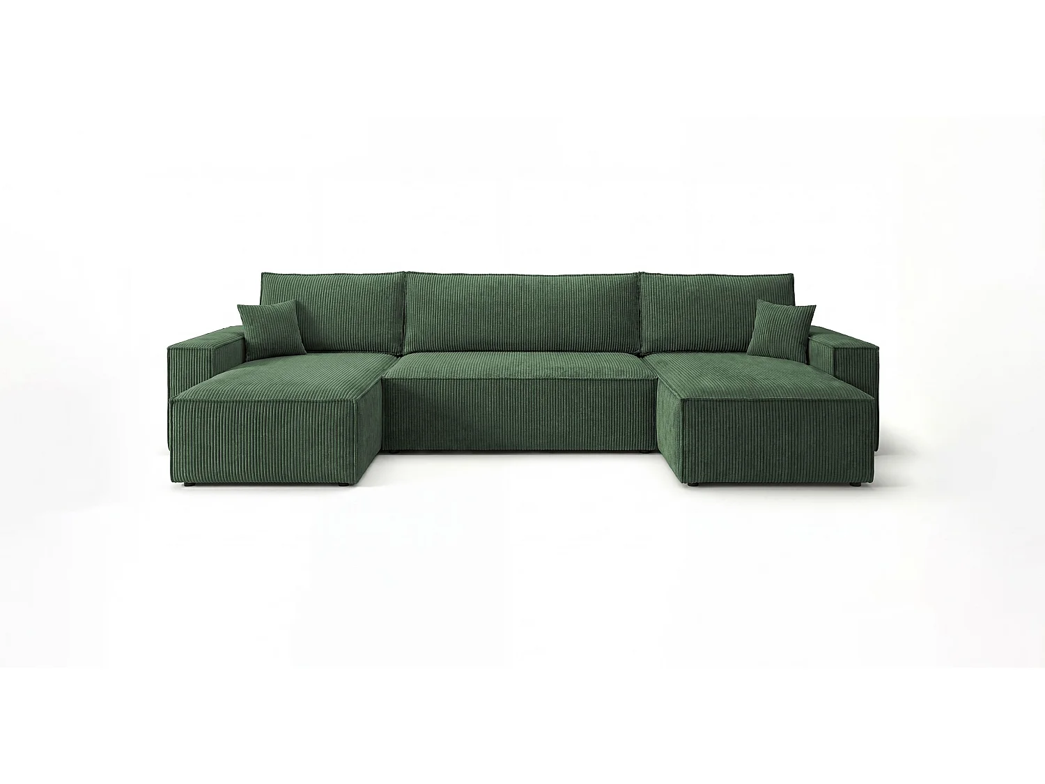 Canapé d'angle CALIFORNIA MINI en U vert velours côtelé Poso 14 - fonction couchage, coffre à literie