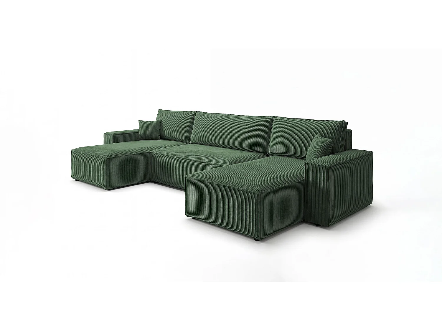 Canapé d'angle CALIFORNIA MINI en U vert velours côtelé Poso 14 - fonction couchage, coffre à literie
