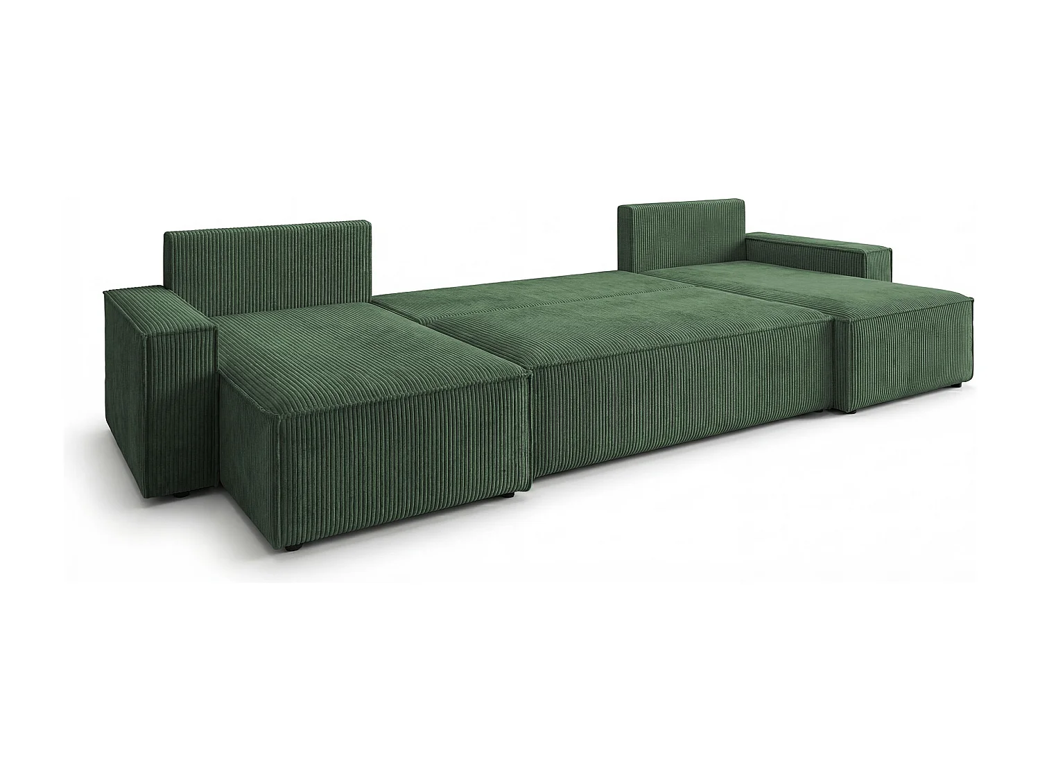 Canapé d'angle CALIFORNIA MINI en U vert velours côtelé Poso 14 - fonction couchage, coffre à literie