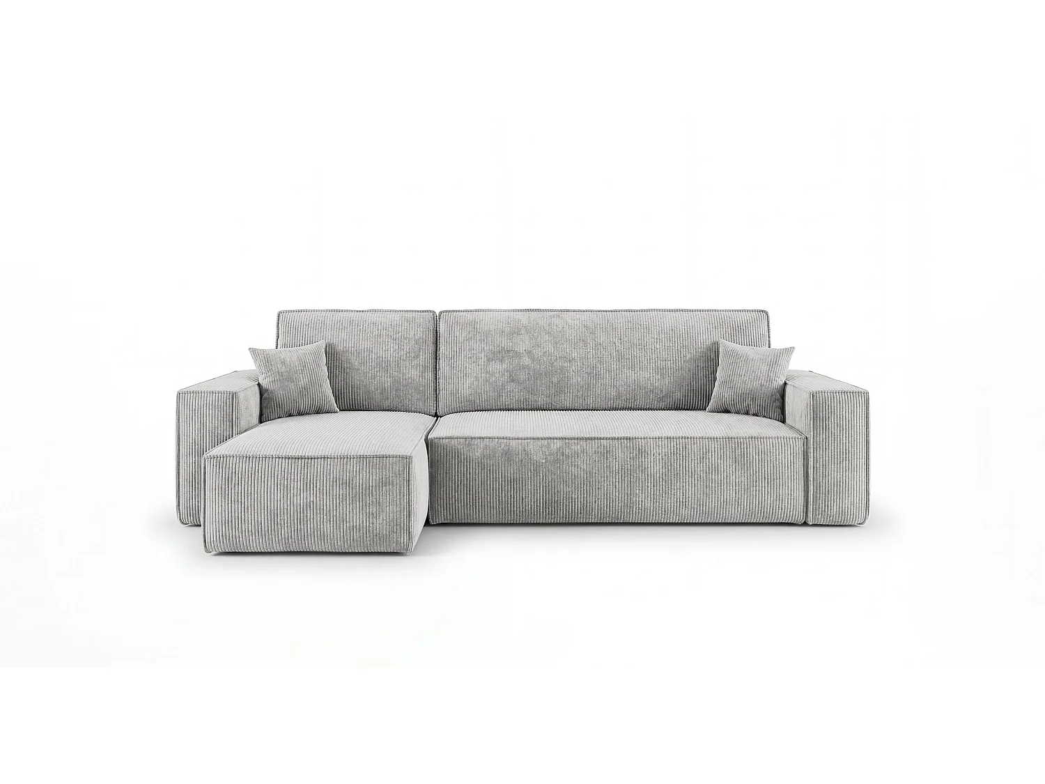 Canapé d'angle CALIFORNIA MINI gauche gris velours côtelé Poso 55 - fonction couchage, coffre à literie