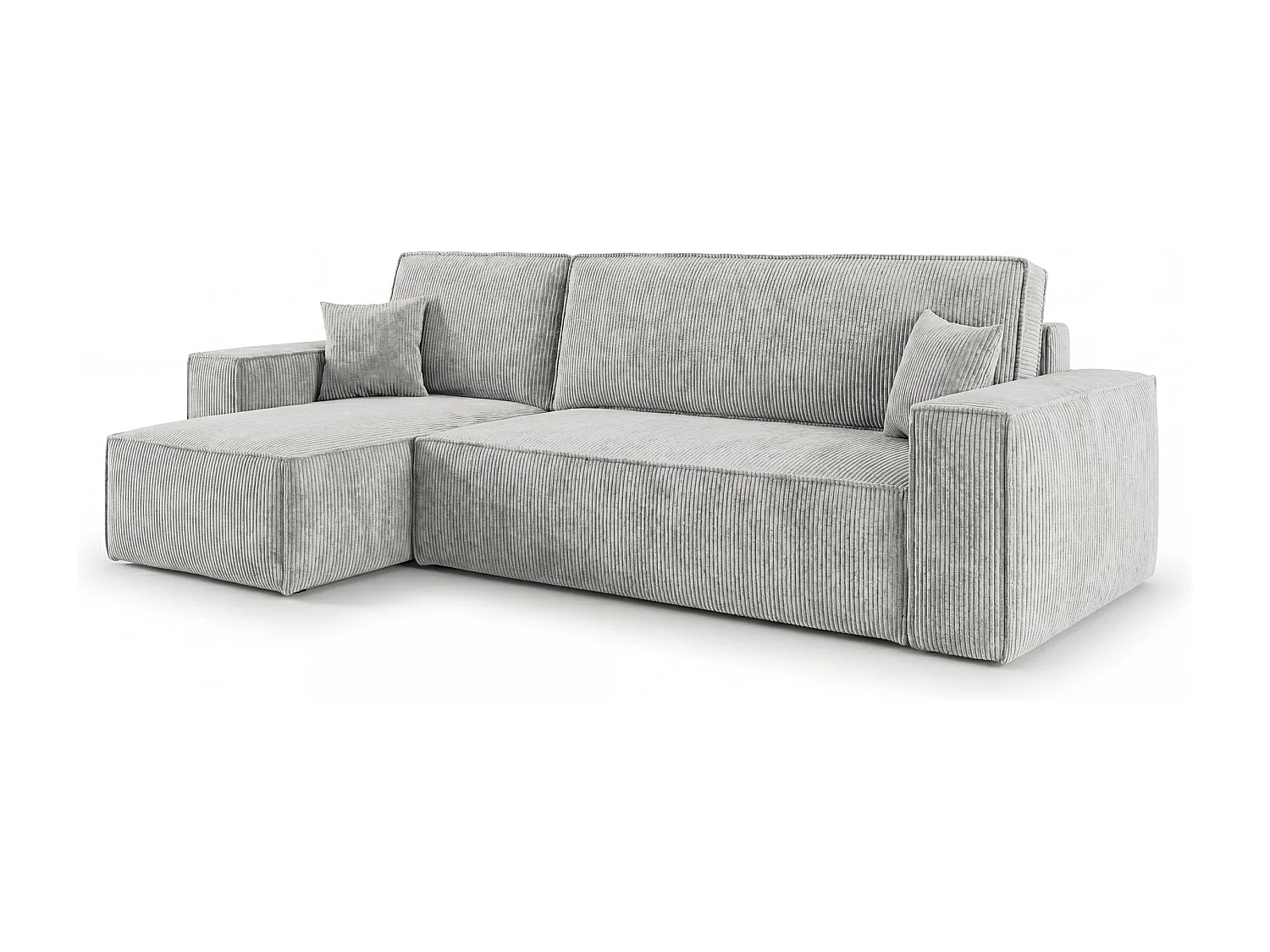 Canapé d'angle CALIFORNIA MINI gauche gris velours côtelé Poso 55 - fonction couchage, coffre à literie