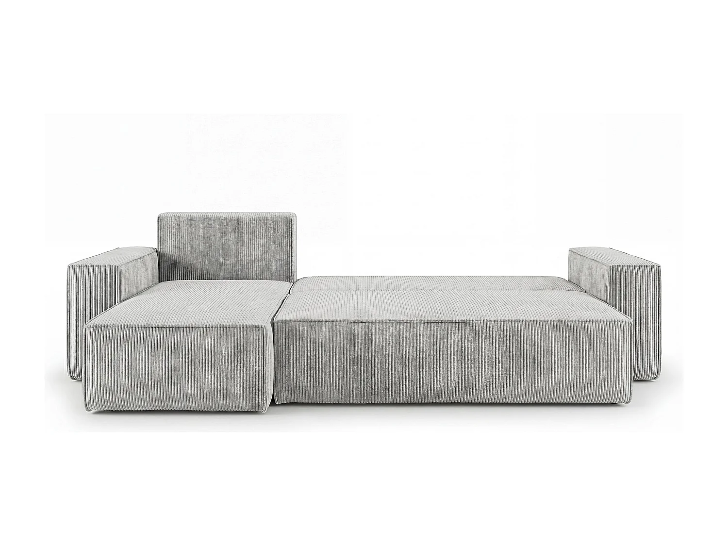 Canapé d'angle CALIFORNIA MINI gauche gris velours côtelé Poso 55 - fonction couchage, coffre à literie