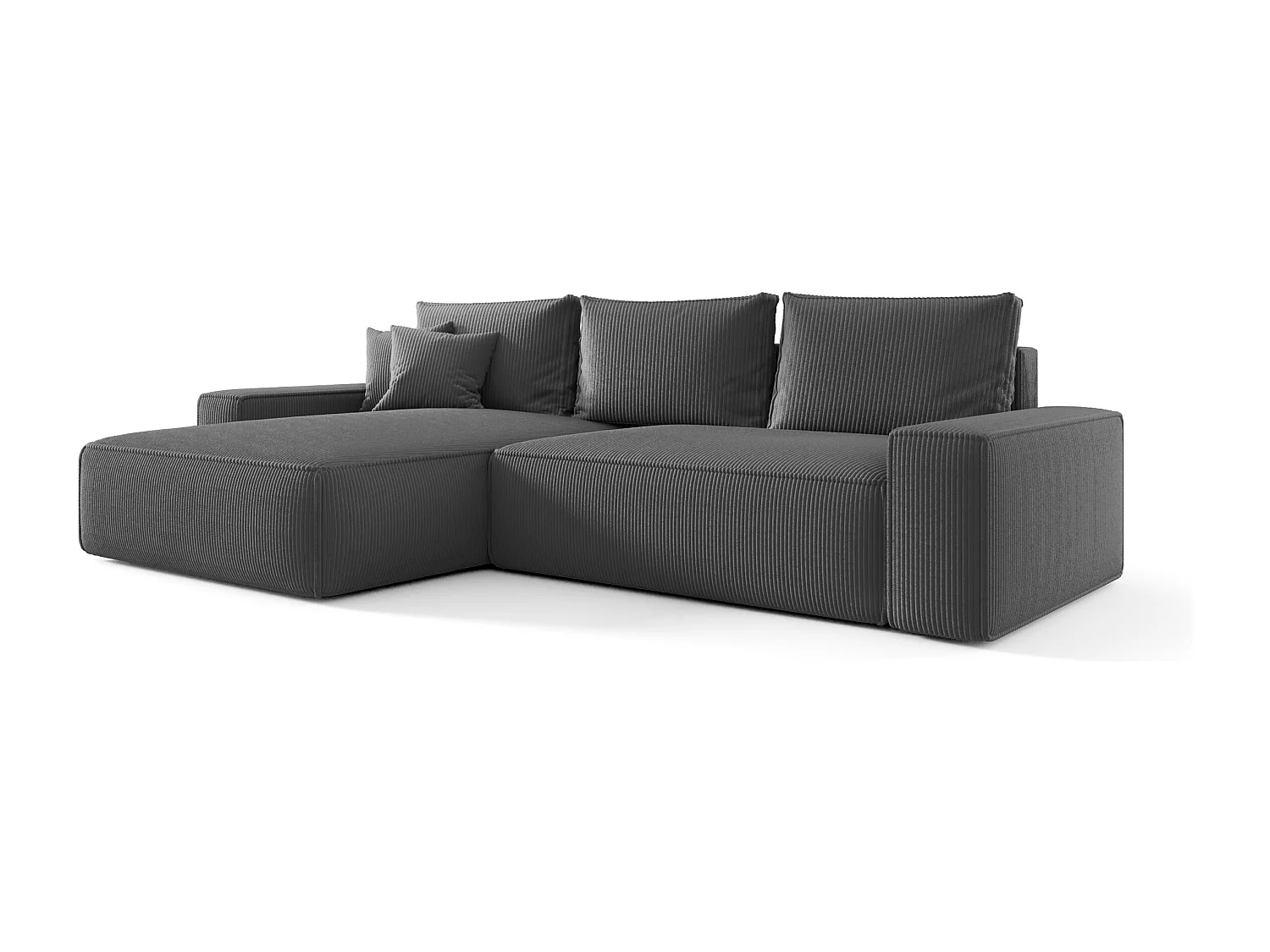Canapé d'angle CALIFORNIA gauche gris foncé velours côtelé Poso 60 - fonction couchage, coffre à literie