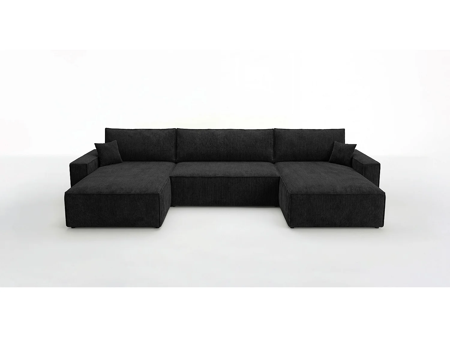 Canapé d'angle VIENNA en U noir velours côtelé Poso 135 - fonction couchage, coffre à literie