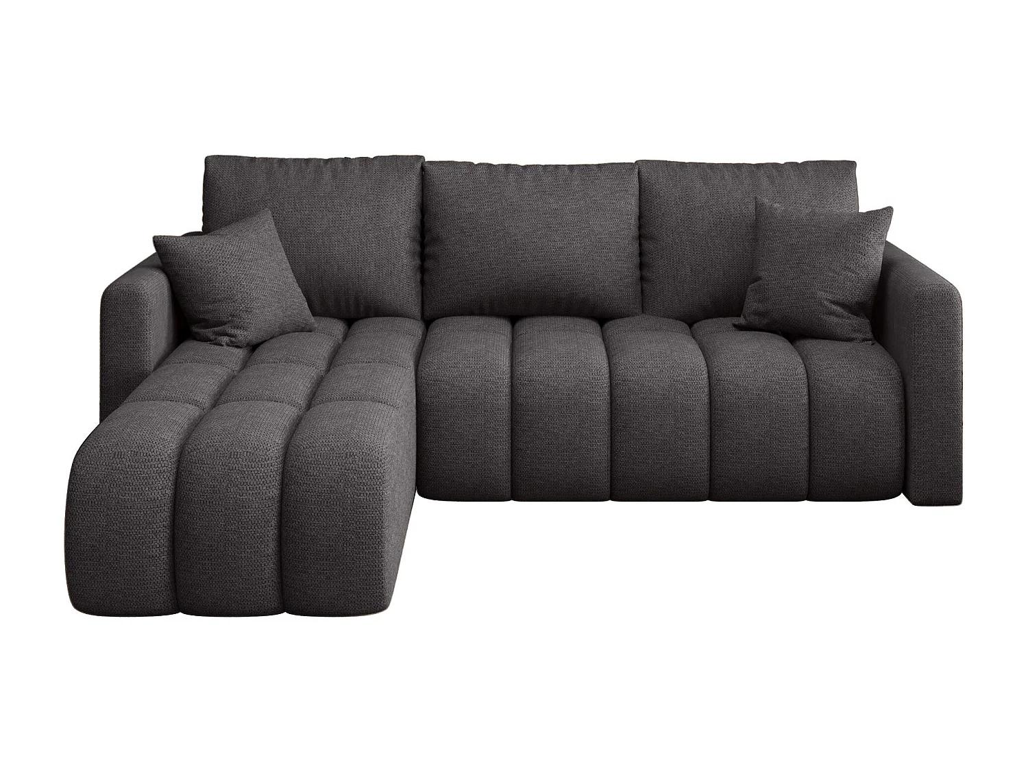 Canapé d'angle GARDA gauche gris tricot Aragon 93 - fonction couchage, coffre à literie