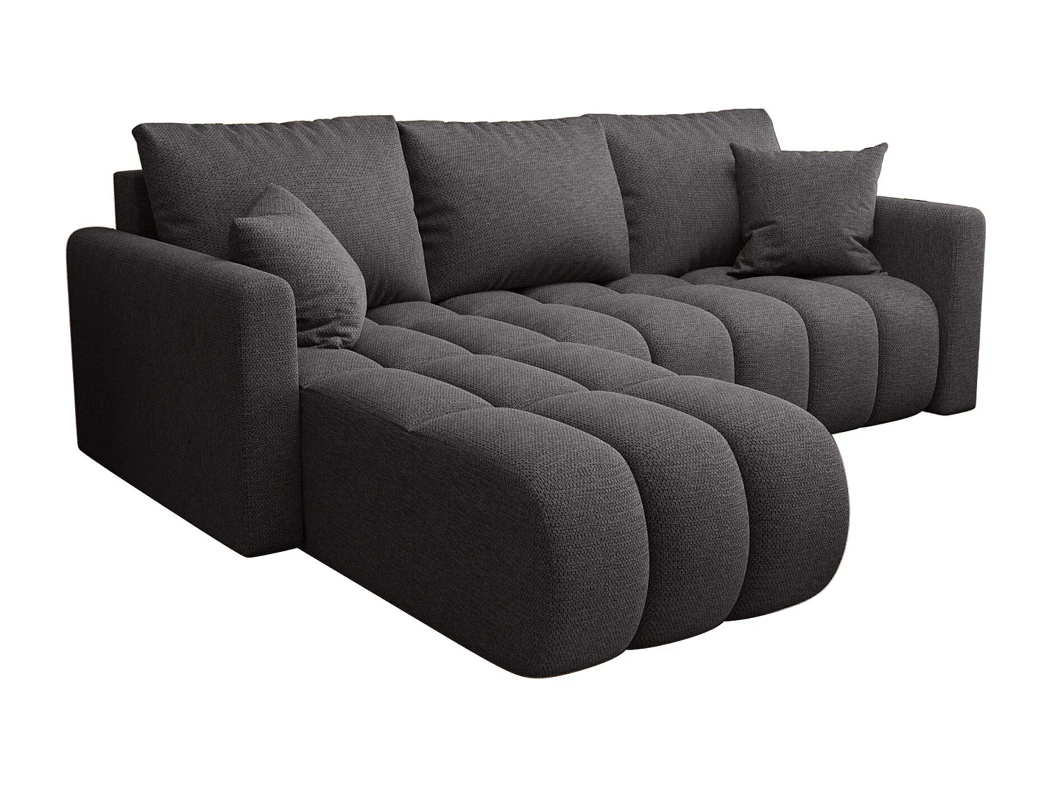 Canapé d'angle GARDA gauche gris tricot Aragon 93 - fonction couchage, coffre à literie