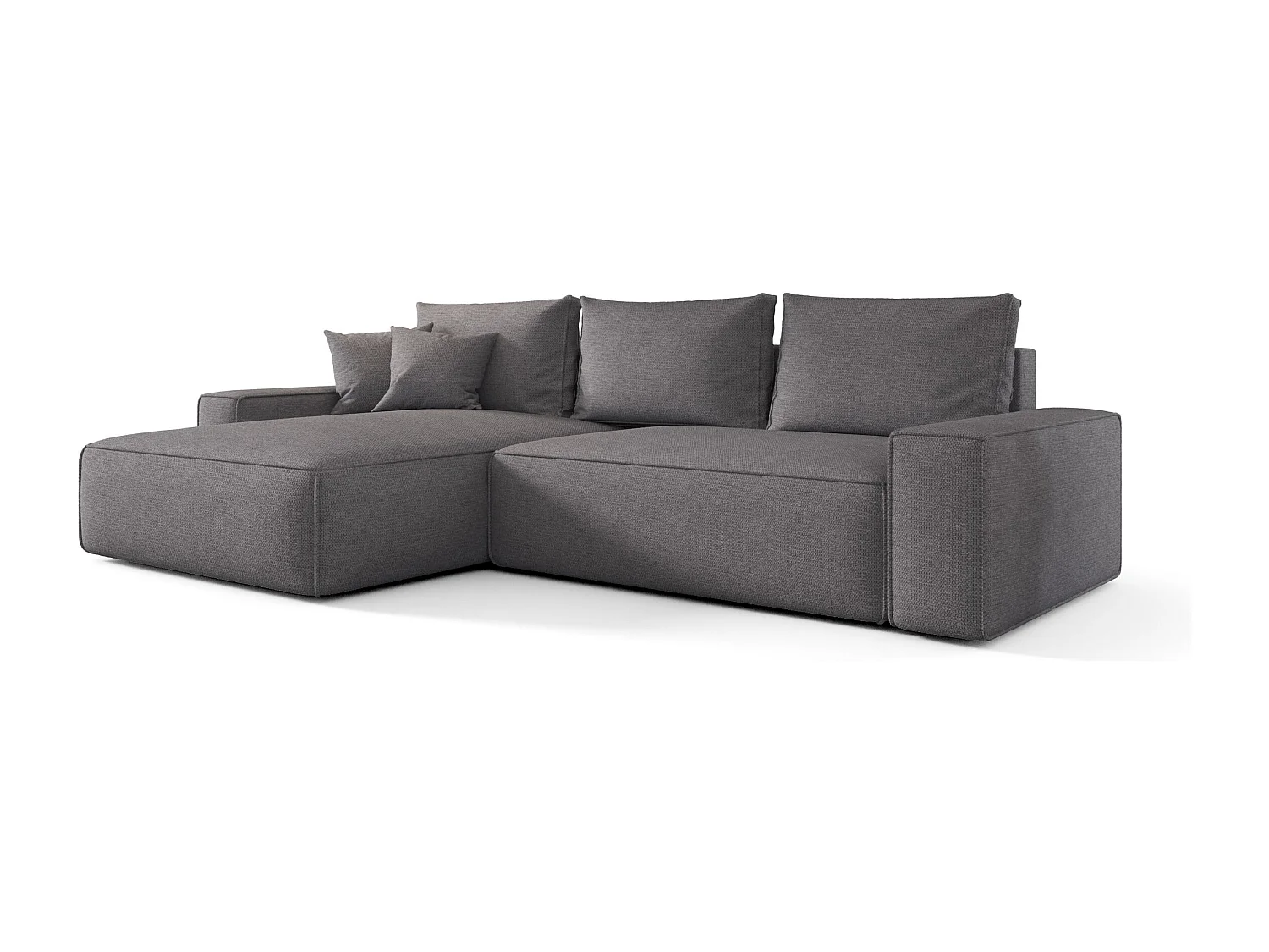 Canapé d'angle CALIFORNIA gauche gris tricot Aragon 93 - fonction couchage, coffre à literie