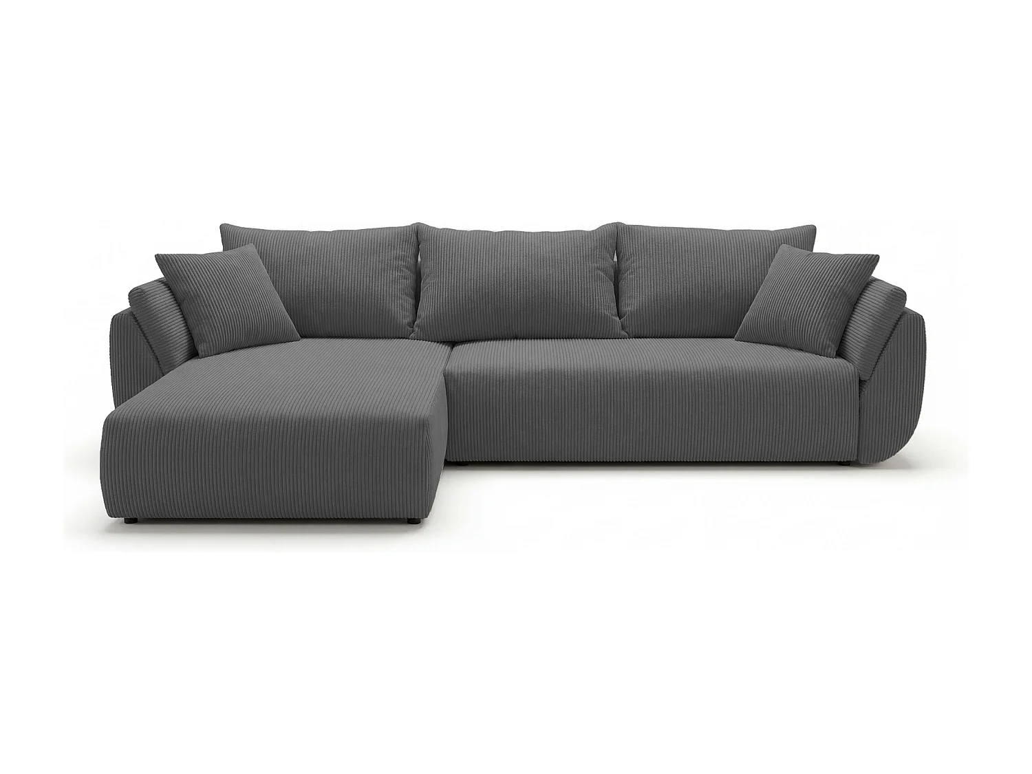 Canapé d'angle SYDNEY gauche gris velours côtelé Poso 55 - fonction couchage, coffre à literie