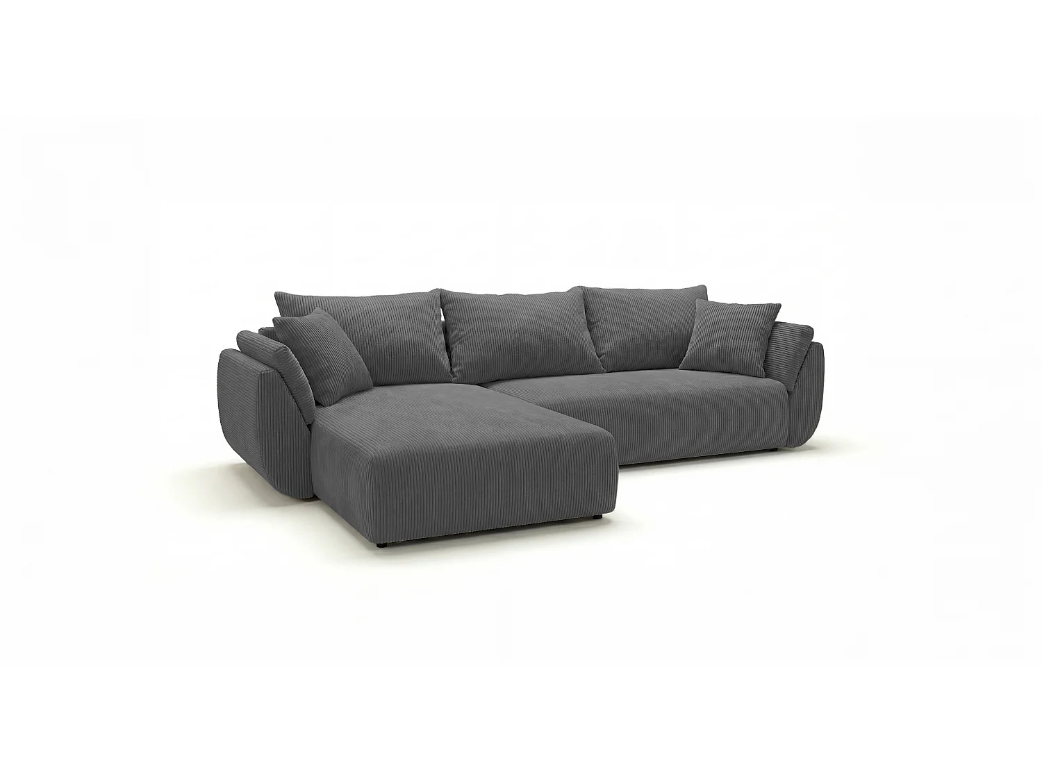 Canapé d'angle SYDNEY gauche gris velours côtelé Poso 55 - fonction couchage, coffre à literie