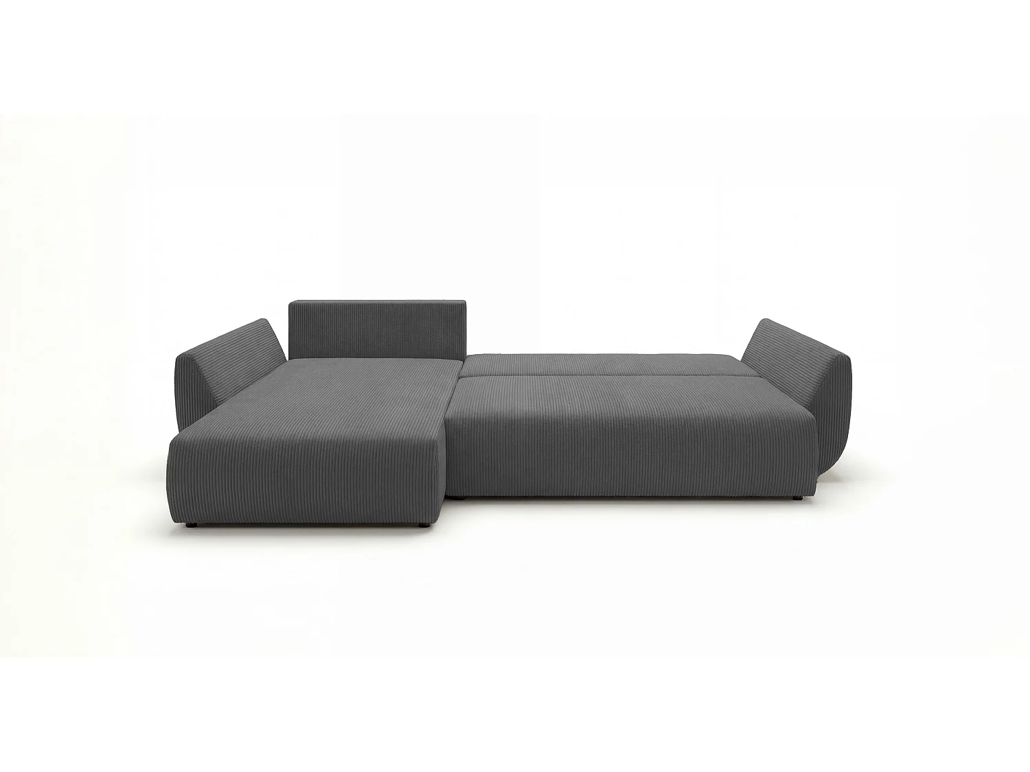 Canapé d'angle SYDNEY gauche gris velours côtelé Poso 55 - fonction couchage, coffre à literie
