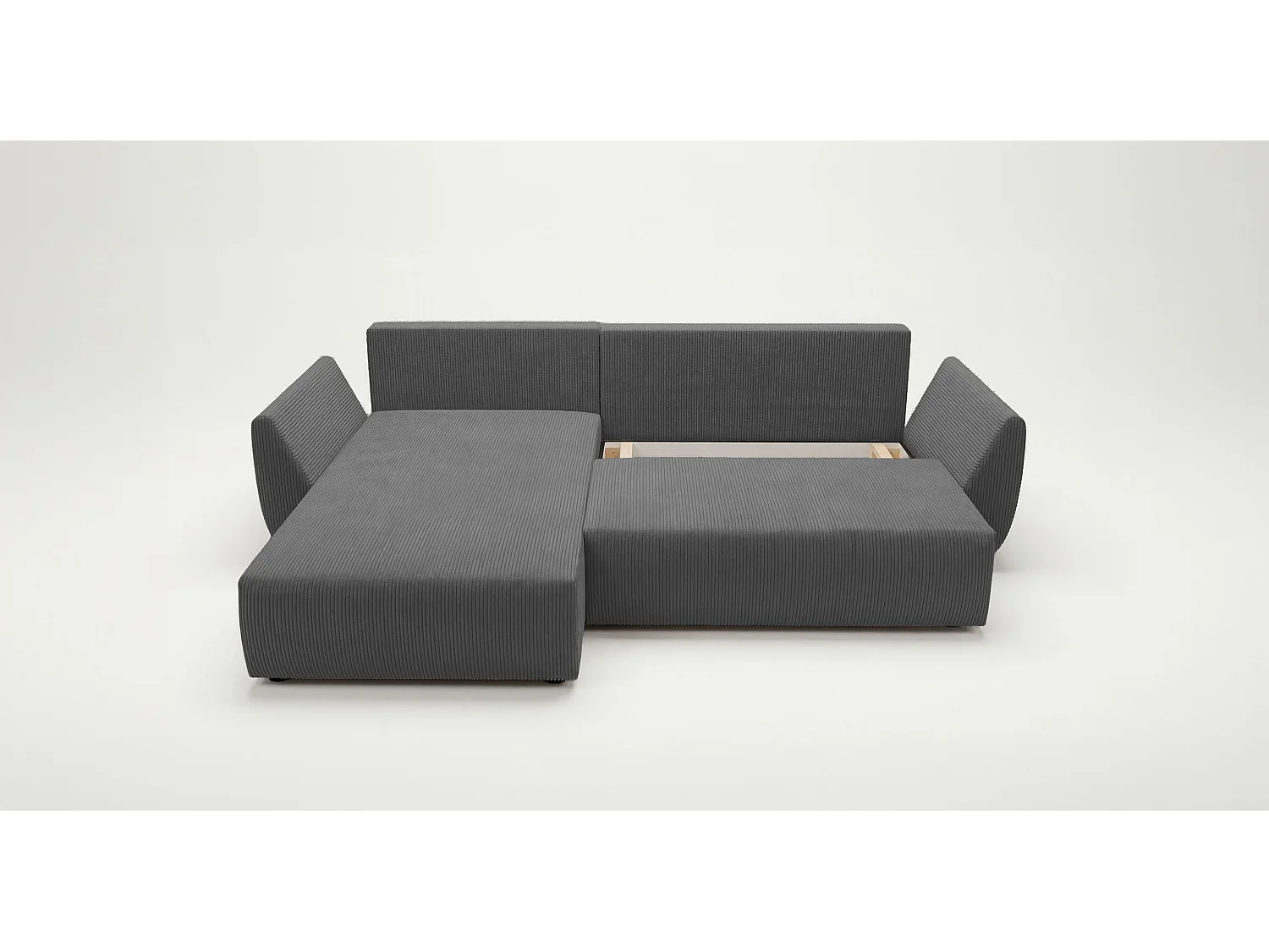 Canapé d'angle SYDNEY gauche gris velours côtelé Poso 55 - fonction couchage, coffre à literie