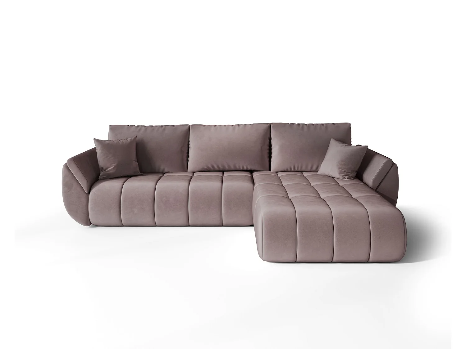 Canapé d'angle SYDNEY PREMIUM droit rose foncé velours Monolith 62 - fonction couchage, coffre à literie
