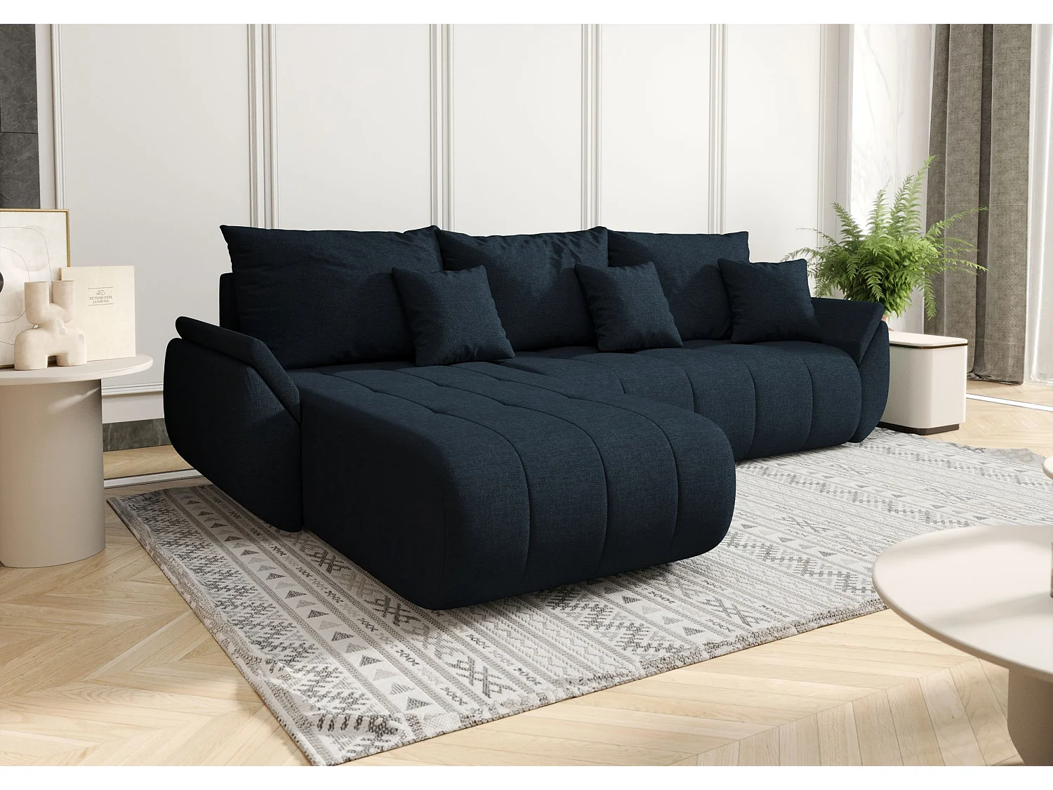 Canapé d'angle SYDNEY gauche bleu tricot Wind 77 - fonction couchage, coffre à literie