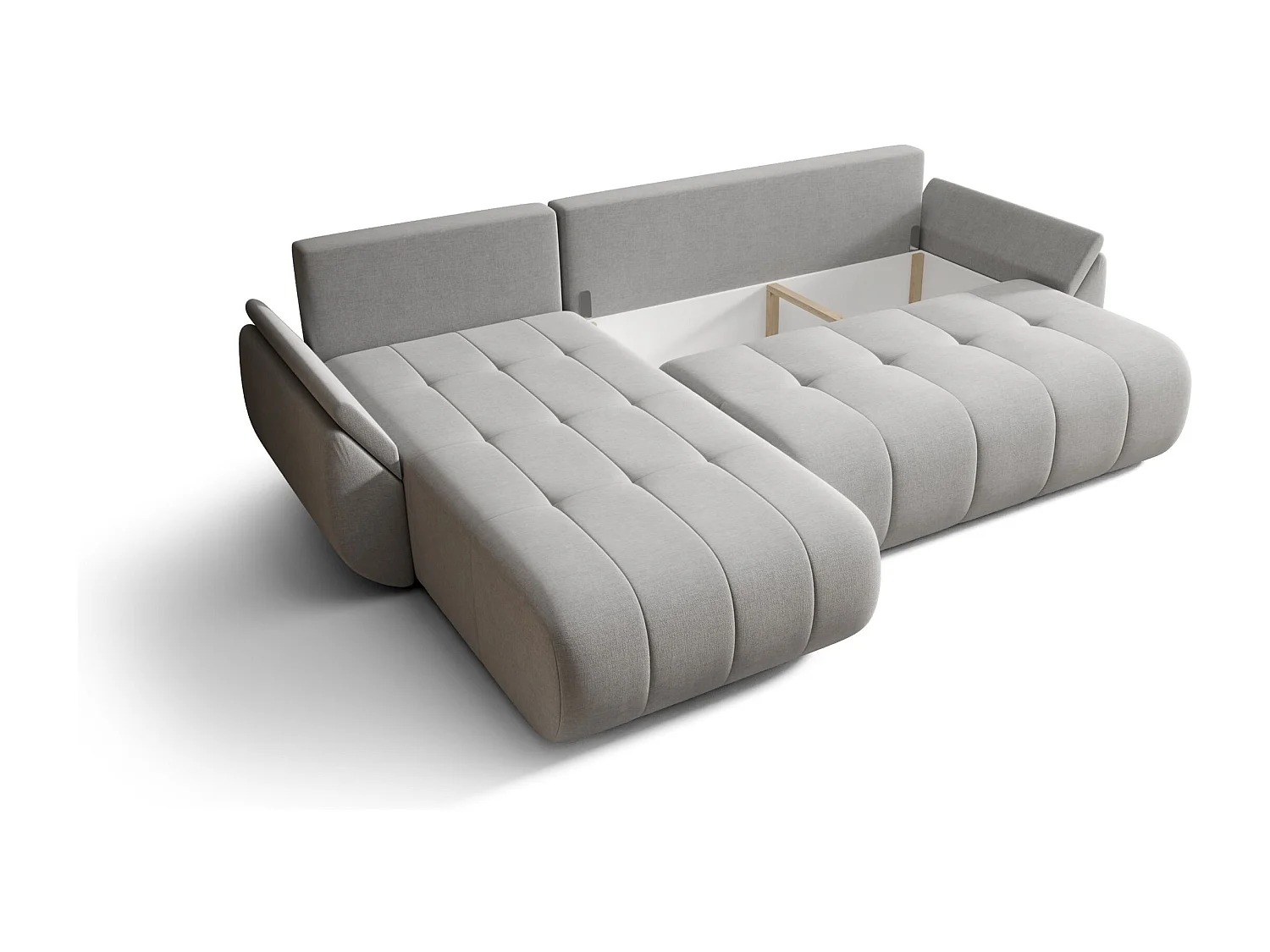 Canapé d'angle SYDNEY gauche bleu tricot Wind 77 - fonction couchage, coffre à literie