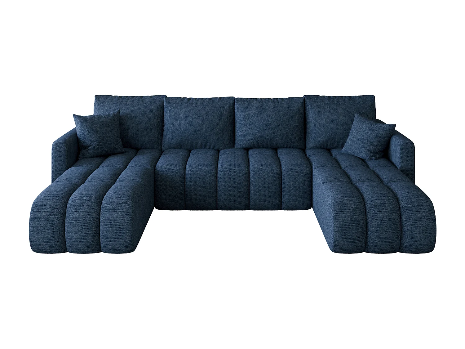 Canapé d'angle GARDA en U bleu foncé tricot Aragon 79 - fonction couchage, coffre à literie