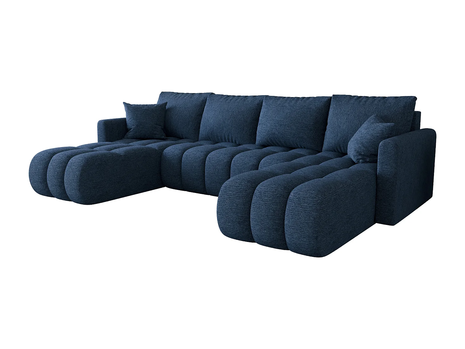 Canapé d'angle GARDA en U bleu foncé tricot Aragon 79 - fonction couchage, coffre à literie