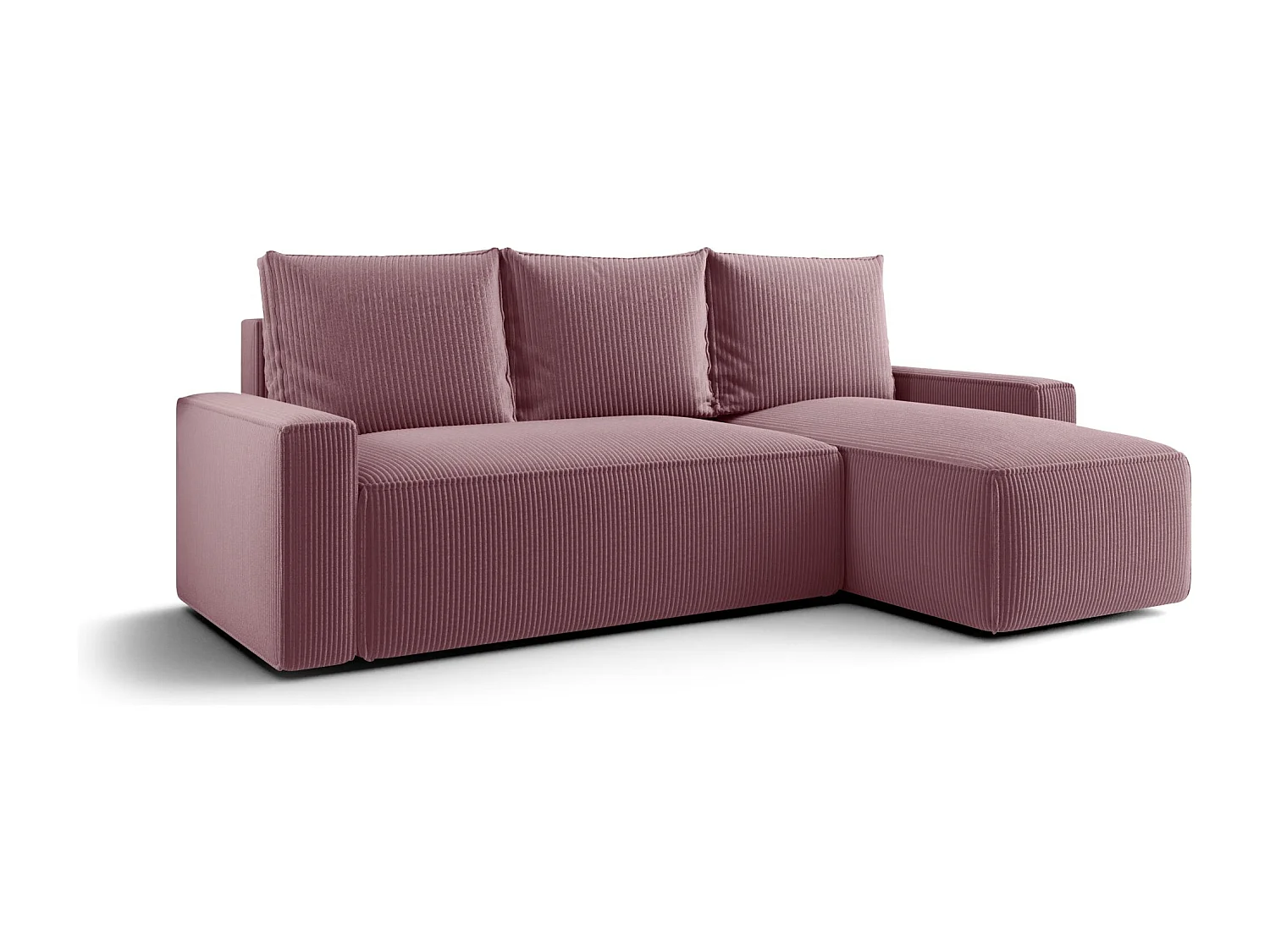 Canapé d'angle HAVANA droit Ciemno Rozowy velours côtelé Poso 130 - fonction couchage, coffre à literie