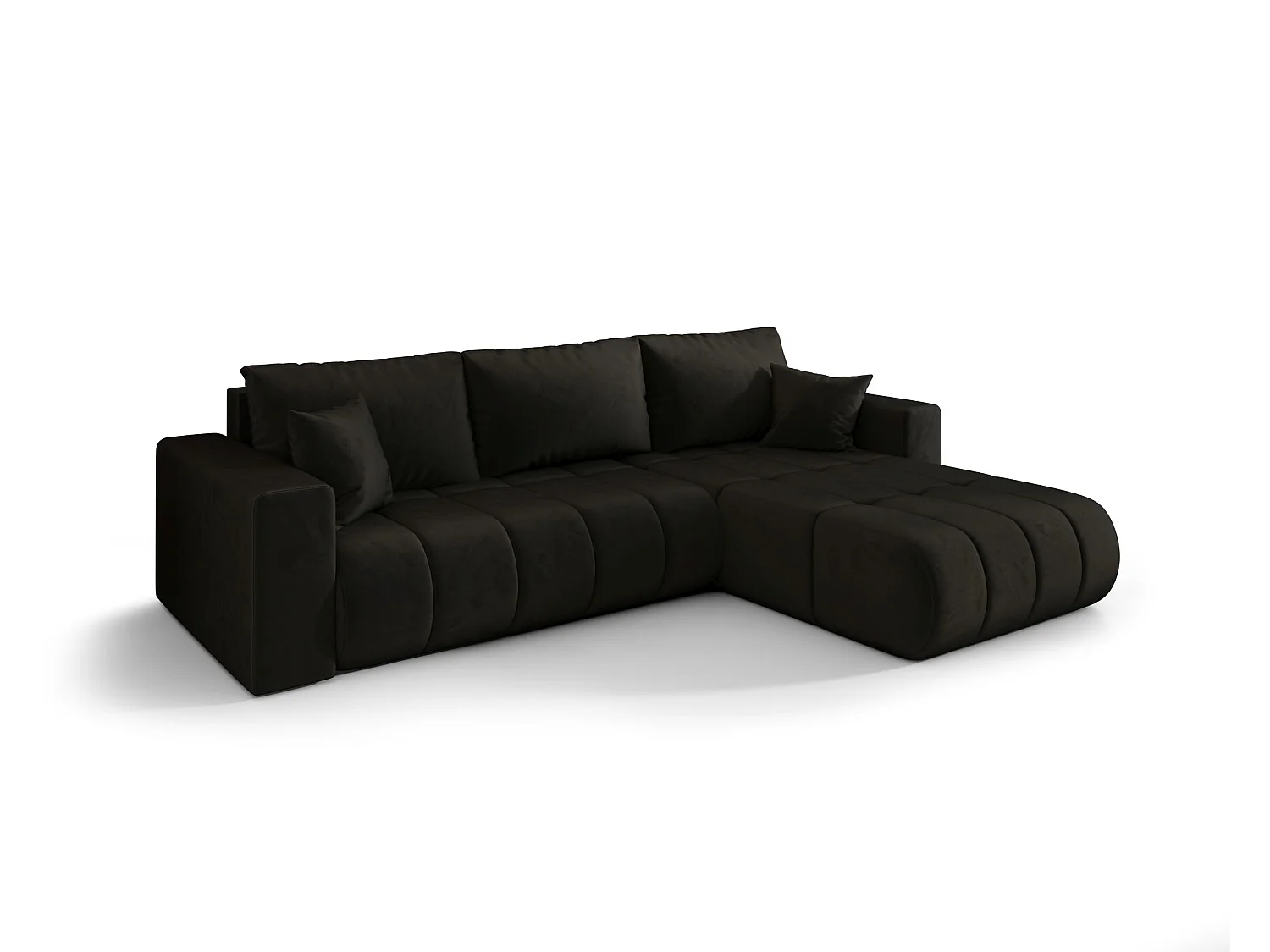 Canapé d'angle LARA PREMIUM droit graphite velours Monolith 95 - fonction couchage, coffre à literie