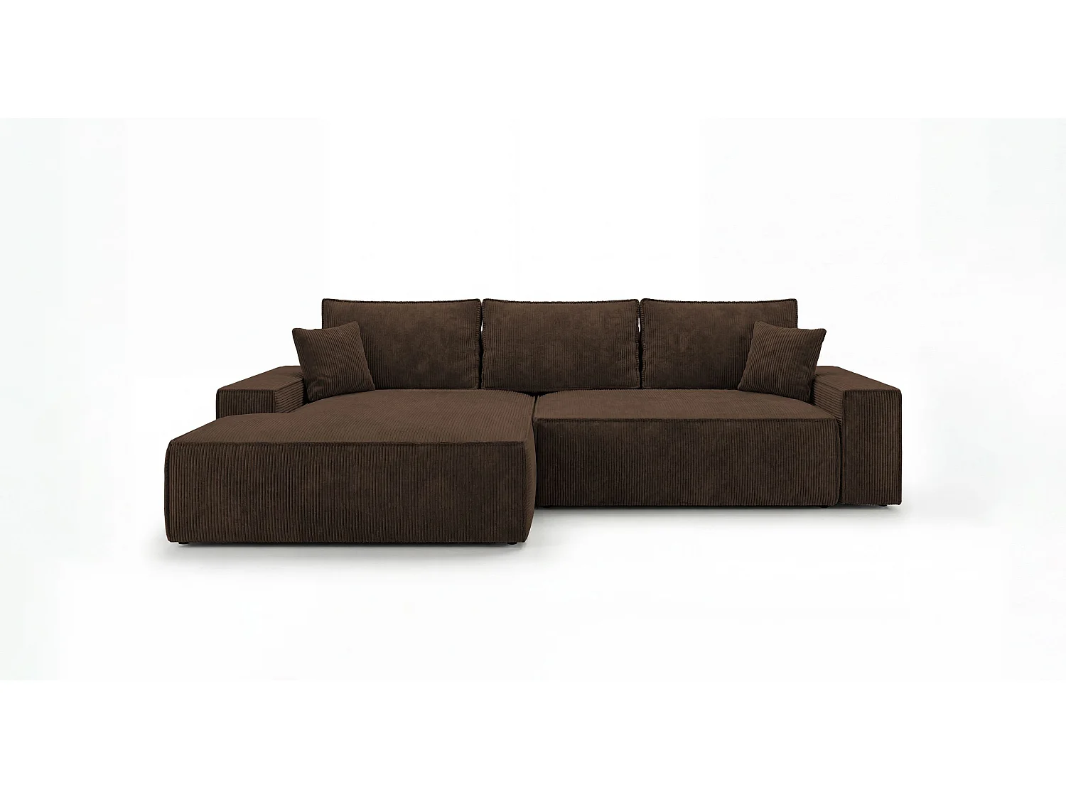 Canapé d'angle VERONA gauche marron velours côtelé Poso 6 - fonction couchage, coffre à literie
