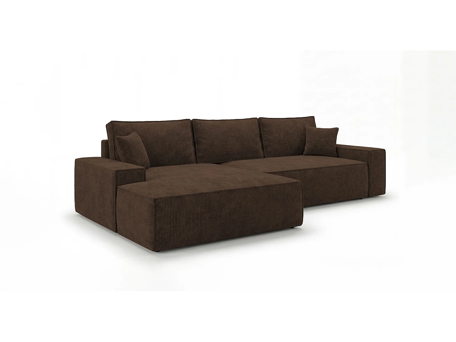 Canapé d'angle VERONA gauche marron velours côtelé Poso 6 - fonction couchage, coffre à literie