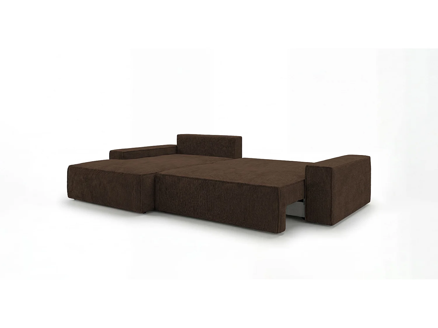 Canapé d'angle VERONA gauche marron velours côtelé Poso 6 - fonction couchage, coffre à literie