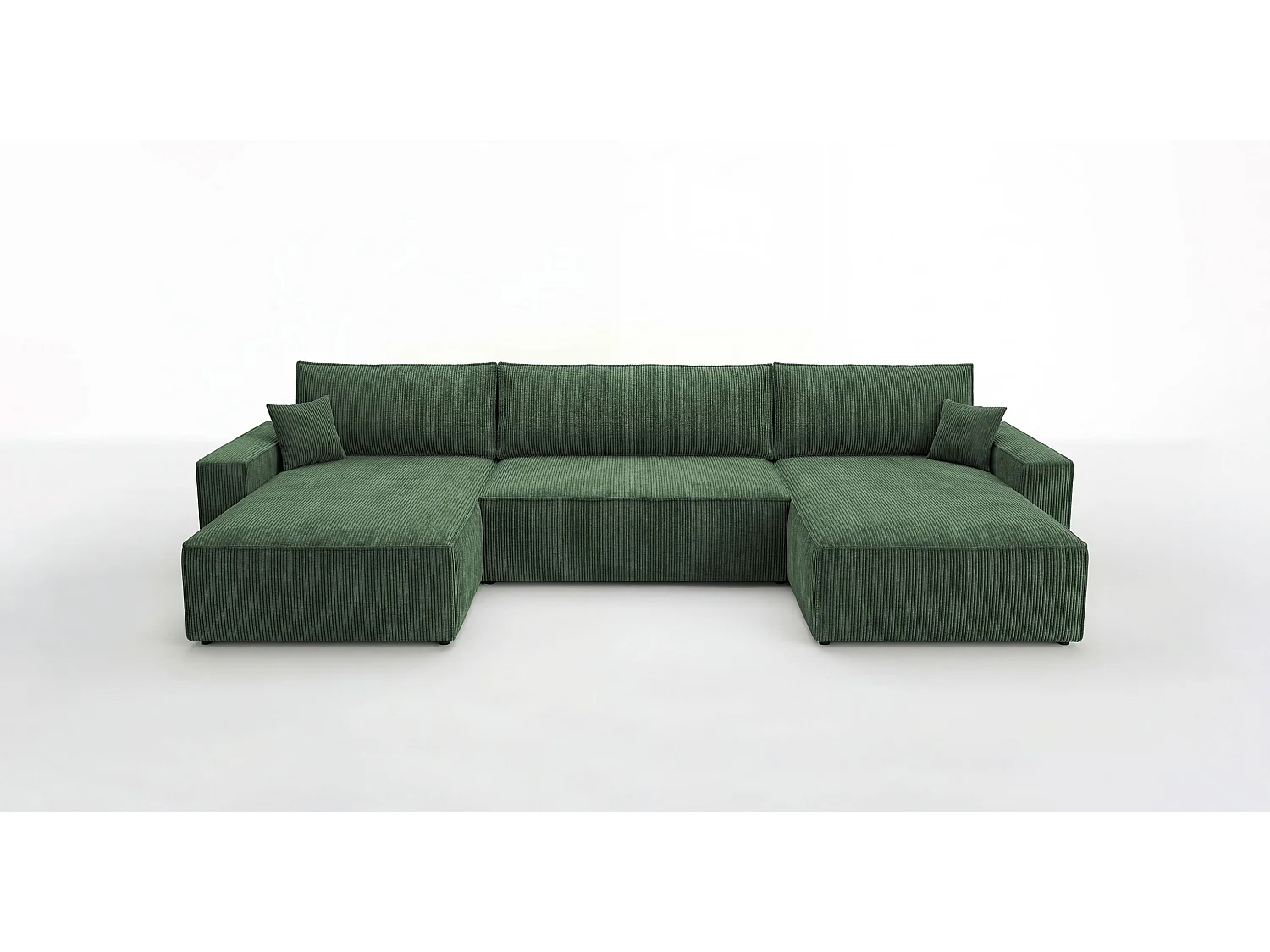 Canapé d'angle VIENNA en U vert velours côtelé Poso 14 - fonction couchage, coffre à literie