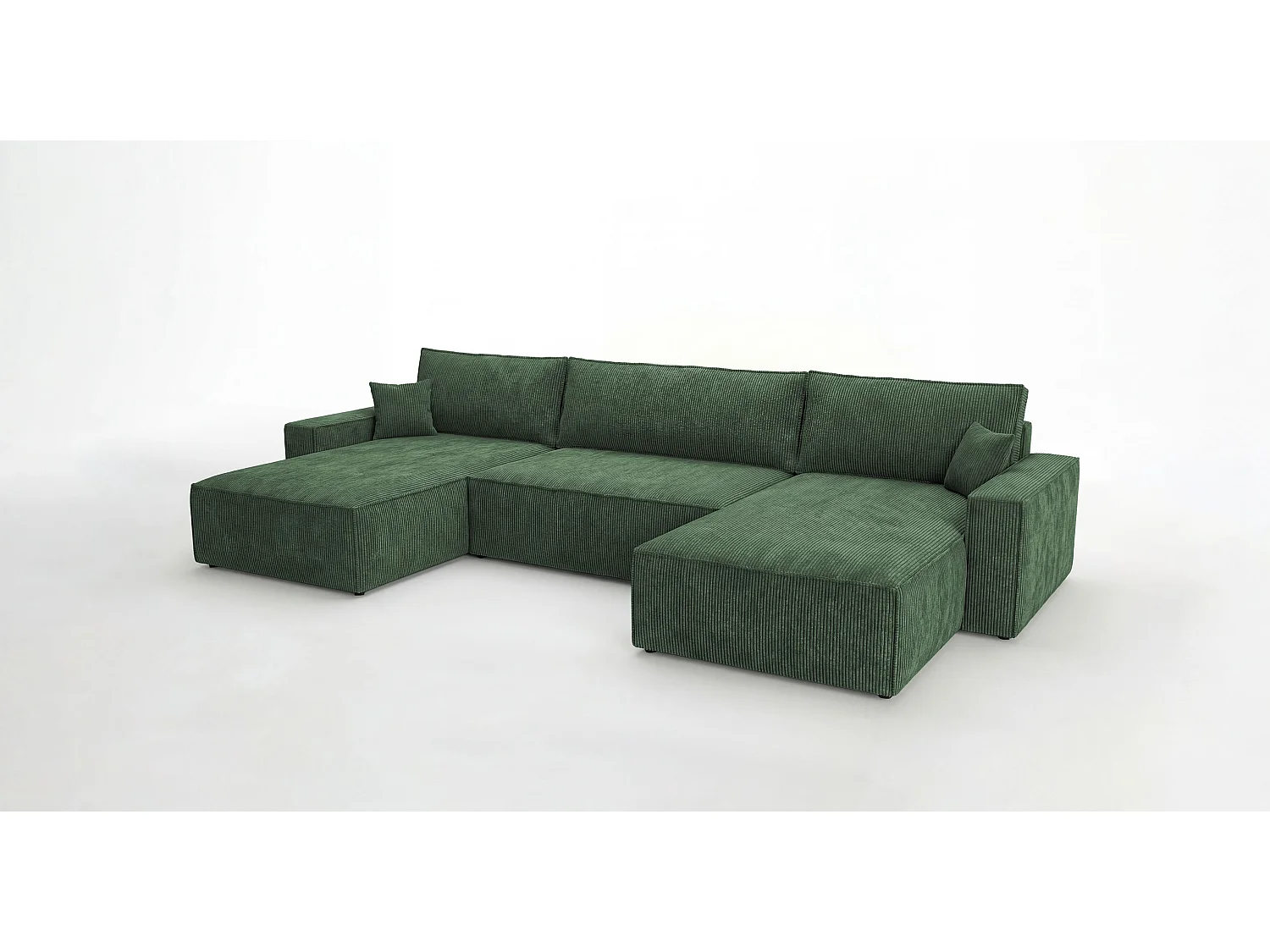 Canapé d'angle VIENNA en U vert velours côtelé Poso 14 - fonction couchage, coffre à literie