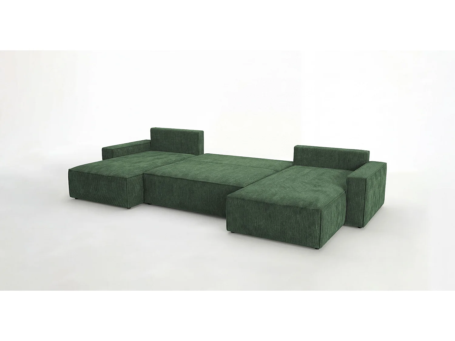 Canapé d'angle VIENNA en U vert velours côtelé Poso 14 - fonction couchage, coffre à literie