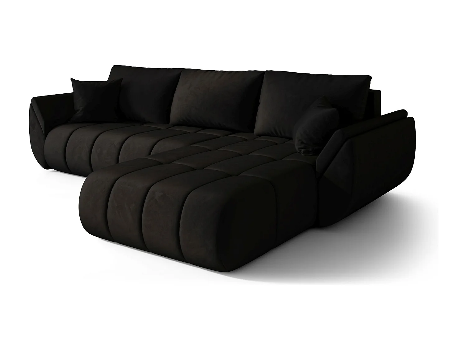 Canapé d'angle SYDNEY PREMIUM droit noir velours Monolith 97 - fonction couchage, coffre à literie