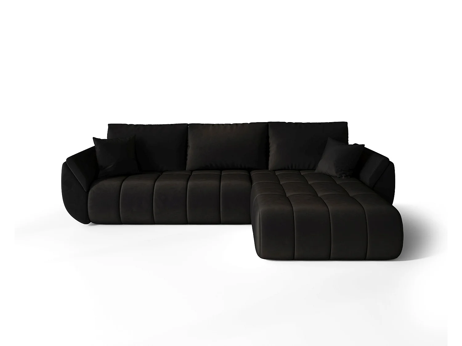 Canapé d'angle SYDNEY PREMIUM droit noir velours Monolith 97 - fonction couchage, coffre à literie