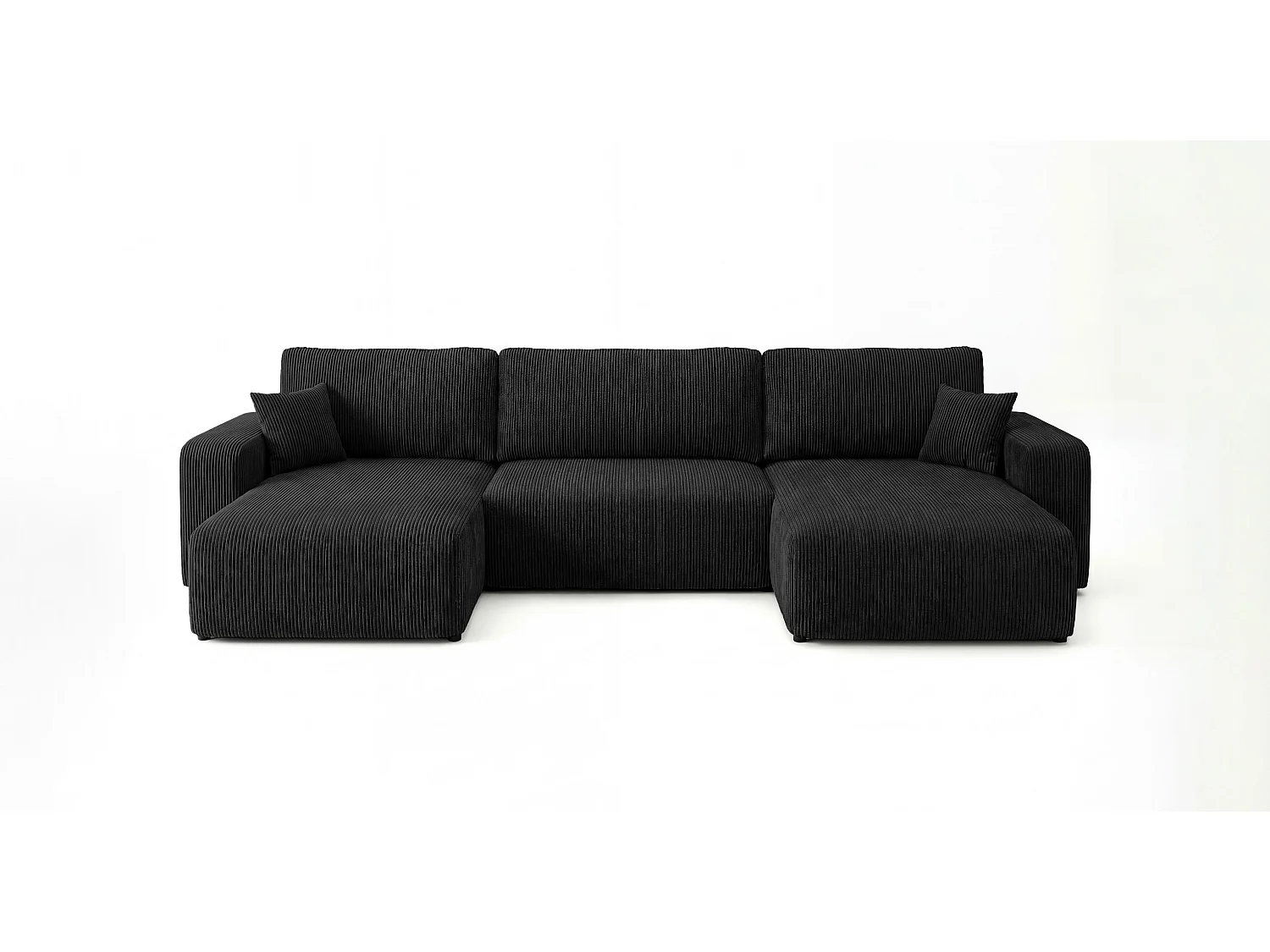 Canapé d'angle BERLIN en U noir velours côtelé Poso 135 - fonction couchage, coffre à literie