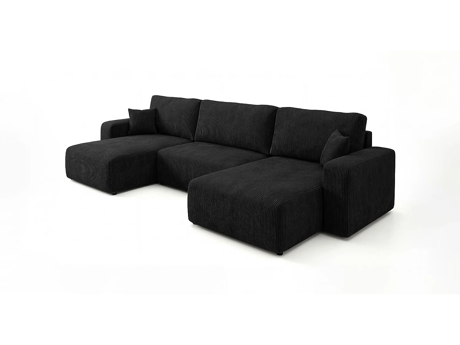 Canapé d'angle BERLIN en U noir velours côtelé Poso 135 - fonction couchage, coffre à literie