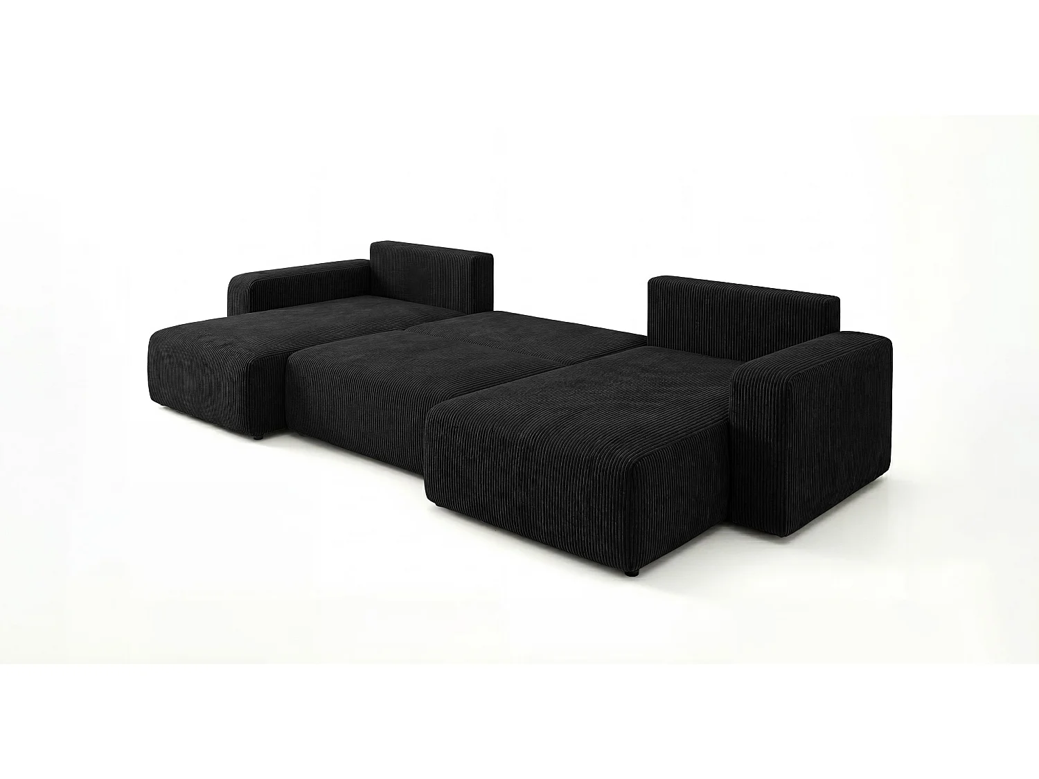 Canapé d'angle BERLIN en U noir velours côtelé Poso 135 - fonction couchage, coffre à literie