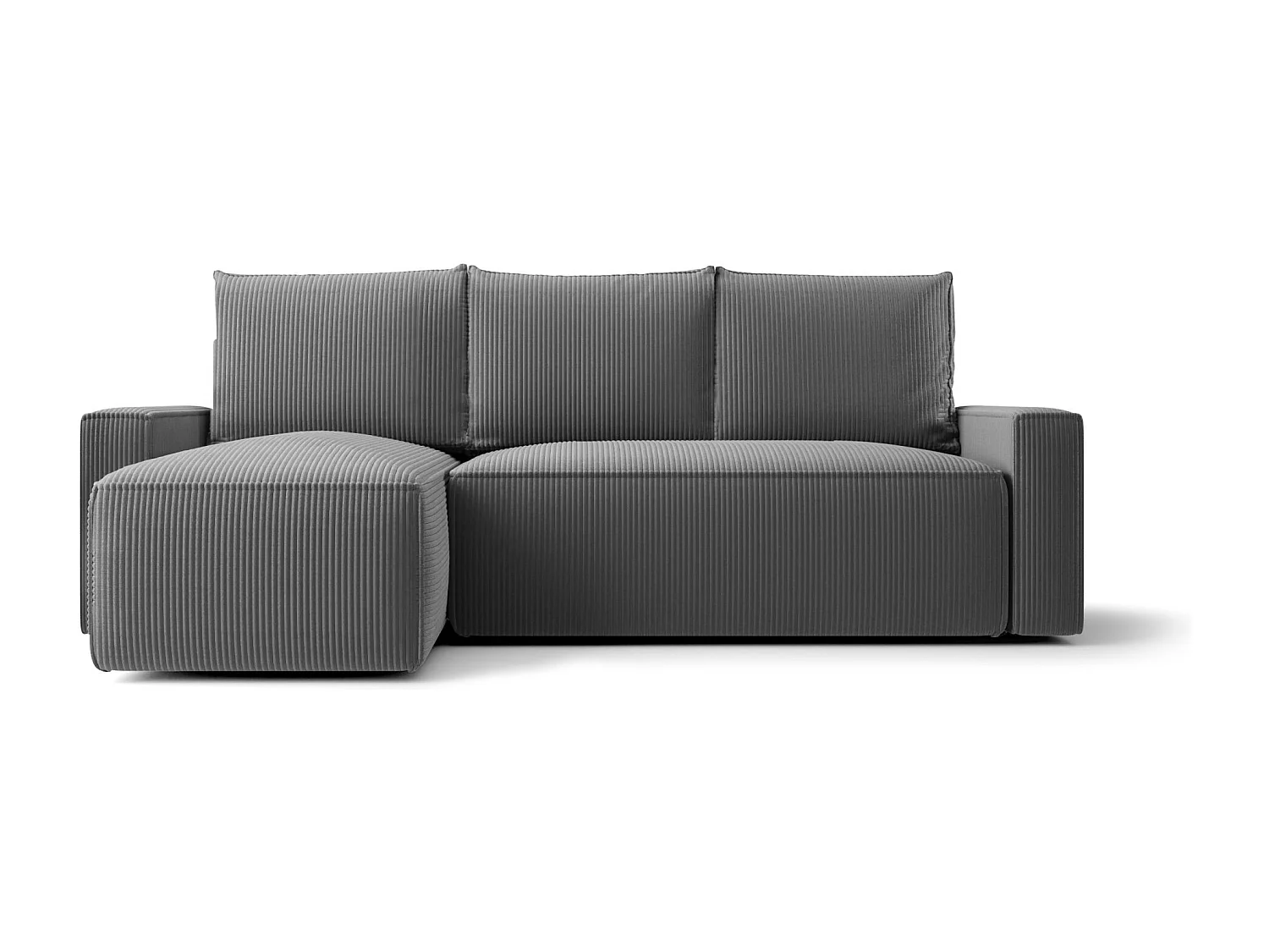 Canapé d'angle HAVANA gauche gris foncé velours côtelé Poso 60 - fonction couchage, coffre à literie