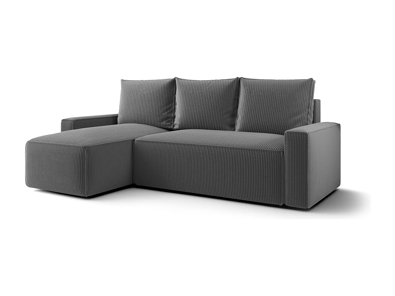 Canapé d'angle HAVANA gauche gris foncé velours côtelé Poso 60 - fonction couchage, coffre à literie