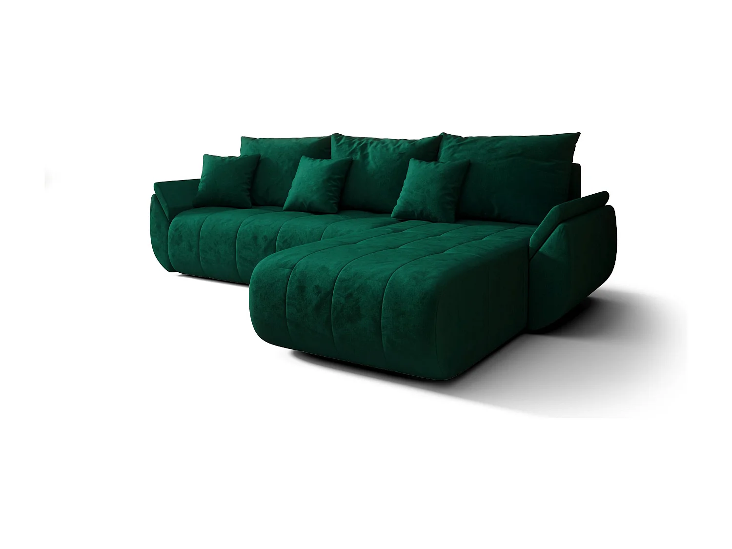 Canapé d'angle SYDNEY droit vert velours Monolith 37 - fonction couchage, coffre à literie