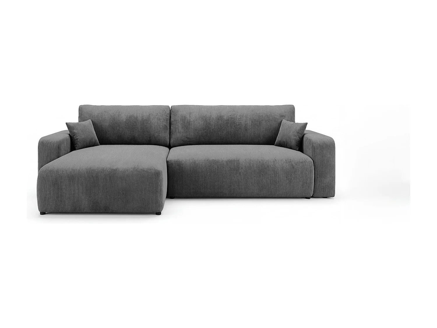 Canapé d'angle BERLIN gauche gris foncé velours côtelé Poso 60 - fonction couchage, coffre à literie