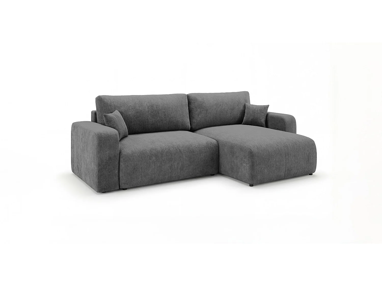 Canapé d'angle BERLIN gauche gris foncé velours côtelé Poso 60 - fonction couchage, coffre à literie