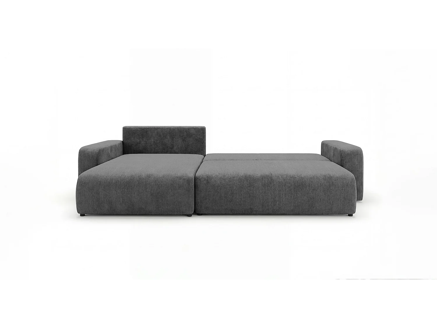 Canapé d'angle BERLIN gauche gris foncé velours côtelé Poso 60 - fonction couchage, coffre à literie