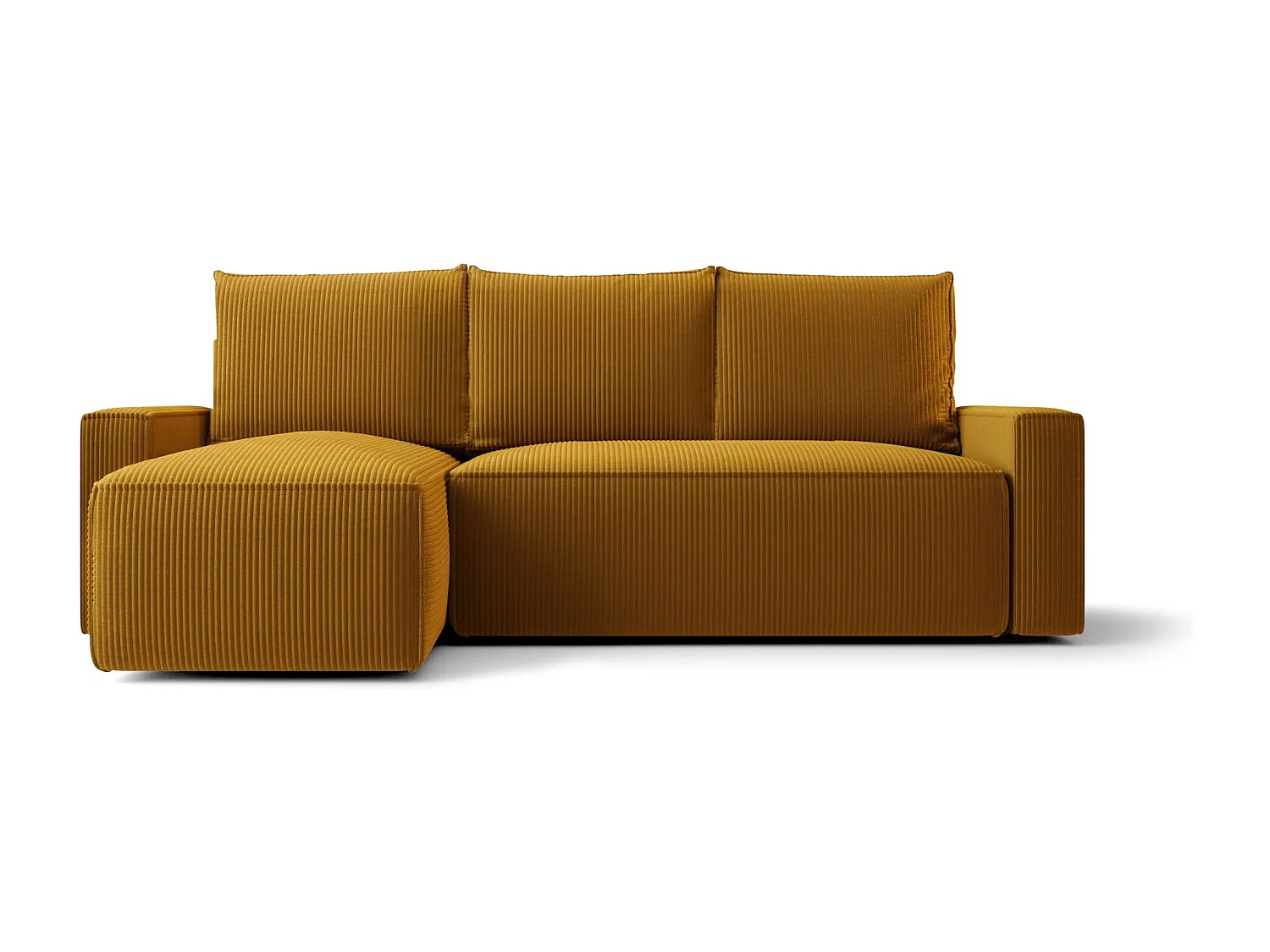 Canapé d'angle HAVANA gauche Pomaranczowy velours côtelé Poso 1 - fonction couchage, coffre à literie