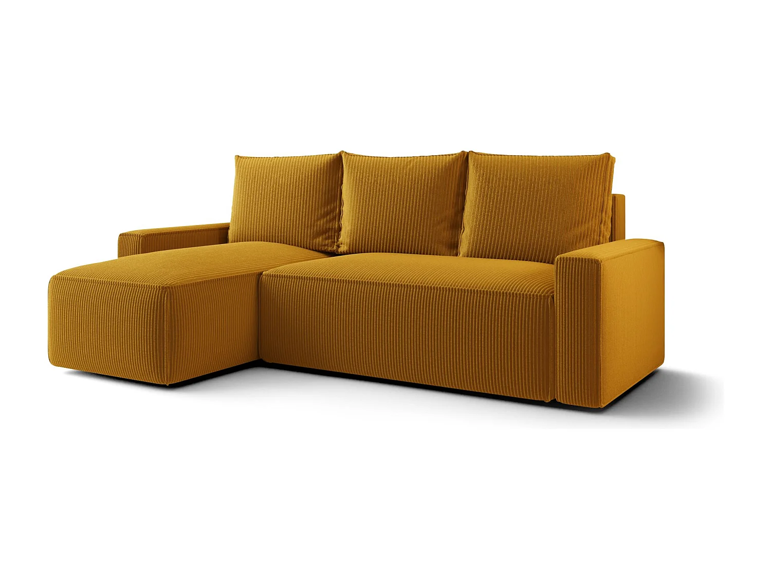 Canapé d'angle HAVANA gauche Pomaranczowy velours côtelé Poso 1 - fonction couchage, coffre à literie