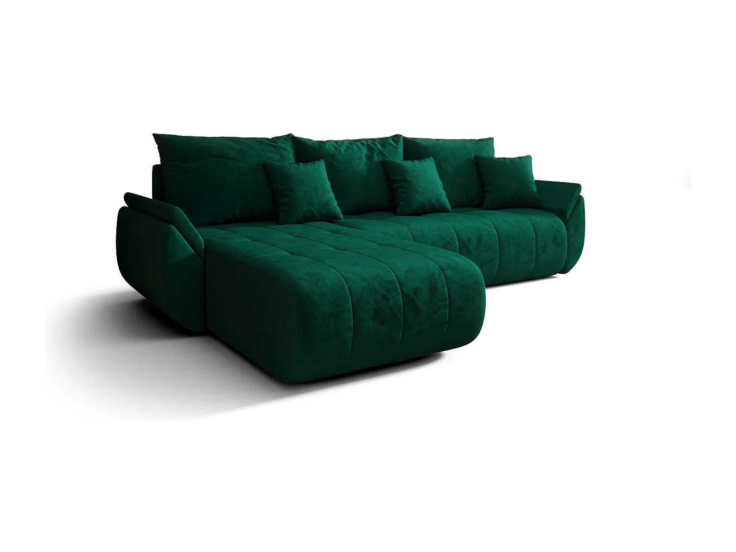 Canapé d'angle SYDNEY gauche vert velours Monolith 37 - fonction couchage, coffre à literie