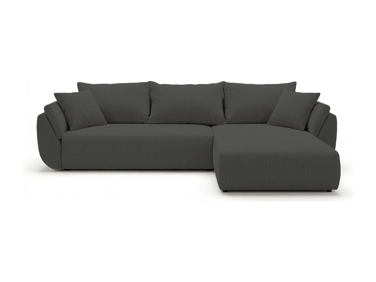 Canapé d'angle SYDNEY droit gris foncé velours côtelé Poso 60 - fonction couchage, coffre à literie