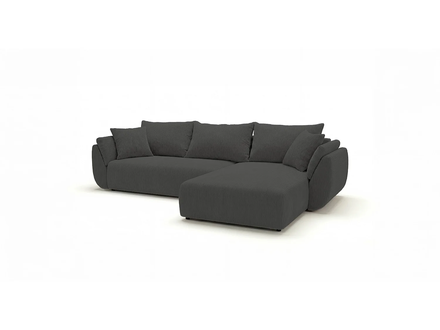 Canapé d'angle SYDNEY droit gris foncé velours côtelé Poso 60 - fonction couchage, coffre à literie